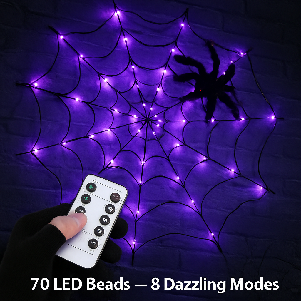 Spider Web Light with Hairy Spider - 3.28ft Decor