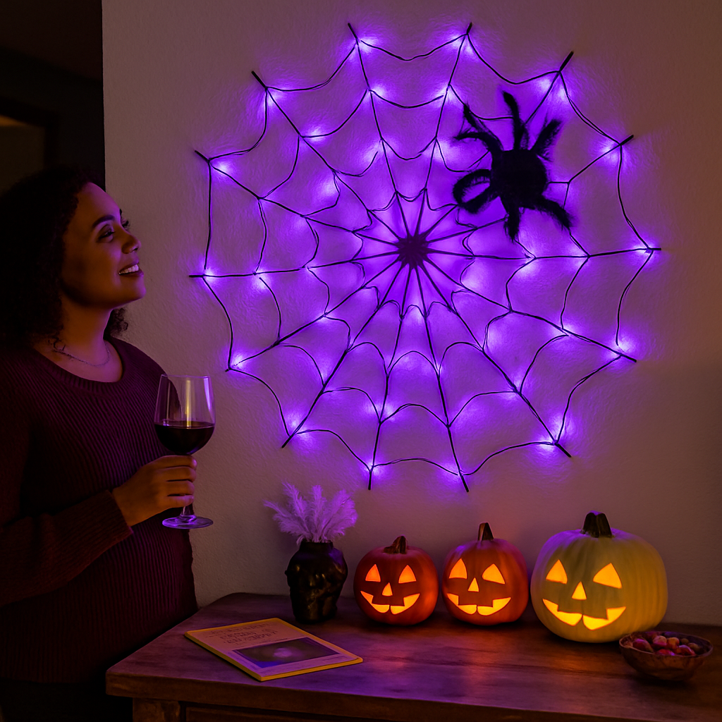 Spider Web Light with Hairy Spider - 3.28ft Decor