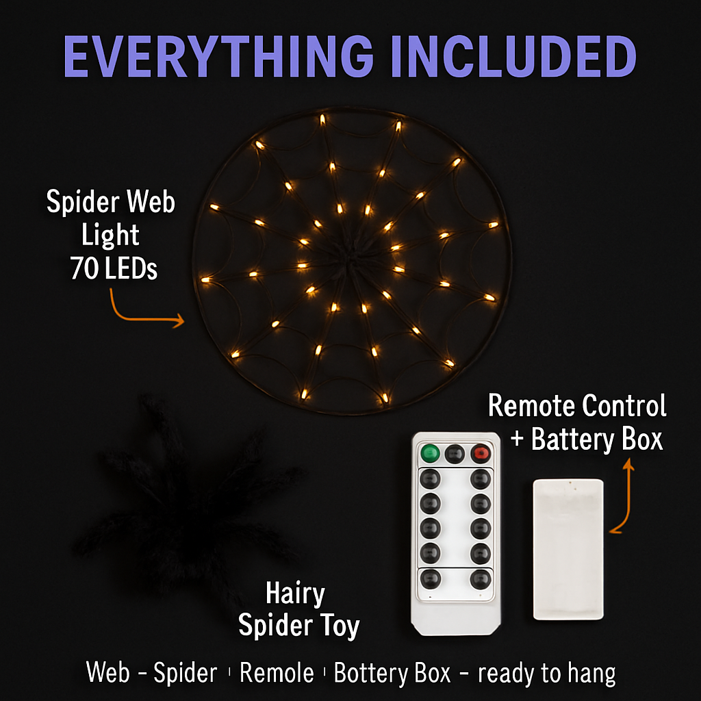 Spider Web Light with Hairy Spider - 3.28ft Decor
