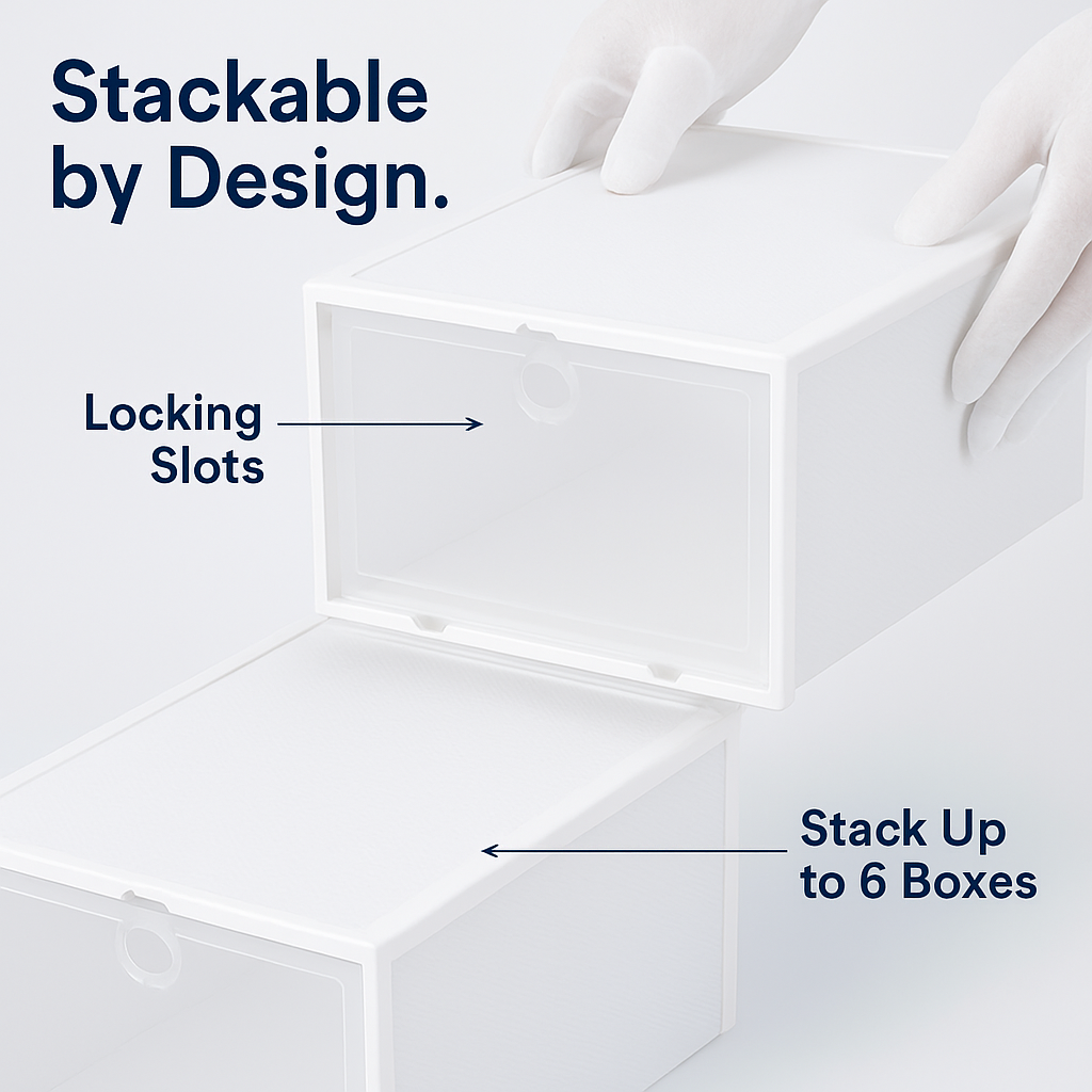 Collapsible Shoe Box Stackable Organizer - White