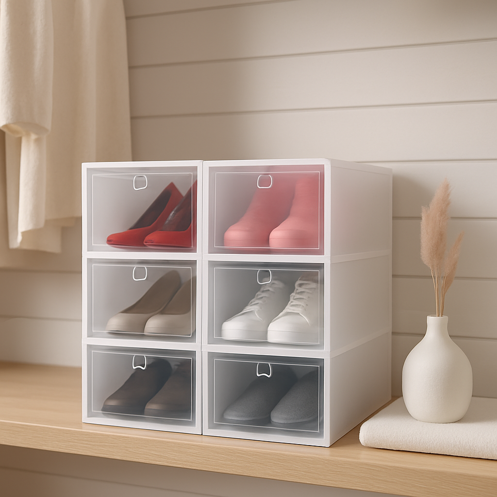 Collapsible Shoe Box Stackable Organizer - White