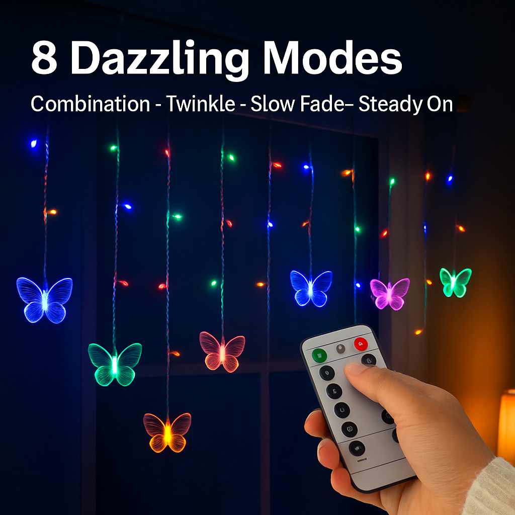 Butterfly Curtain String Lights Colorful LED Fairy Lamps