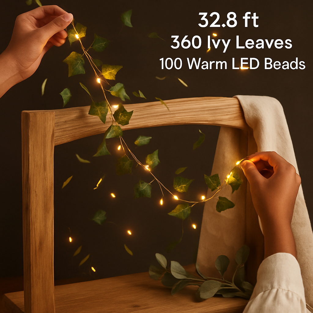 Ivy Leaves Battery Powered String Lights with LED Beads