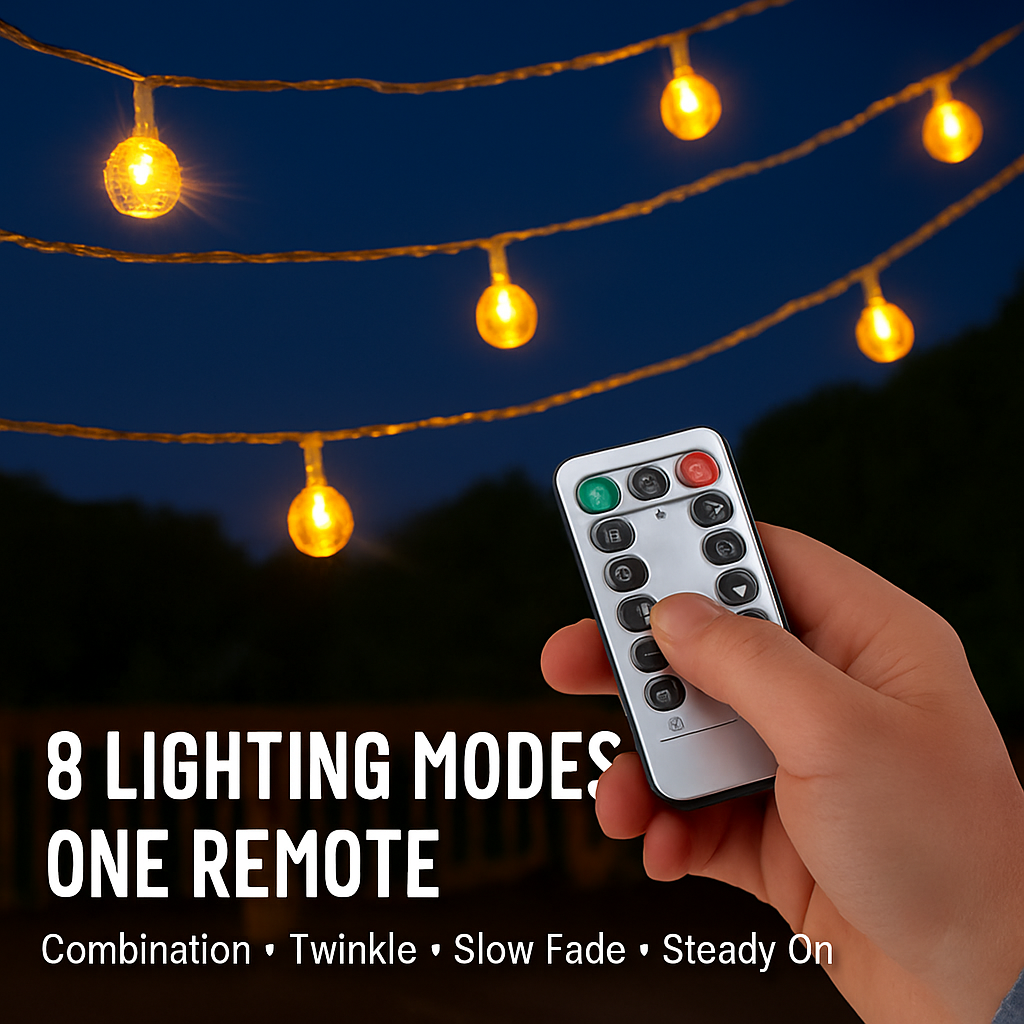 32.8Feet Globe String Lights Battery Powered Waterproof Decorative Fairy Lamp with 8 Lighting Modes Remote Control for Garden Lawn Patio