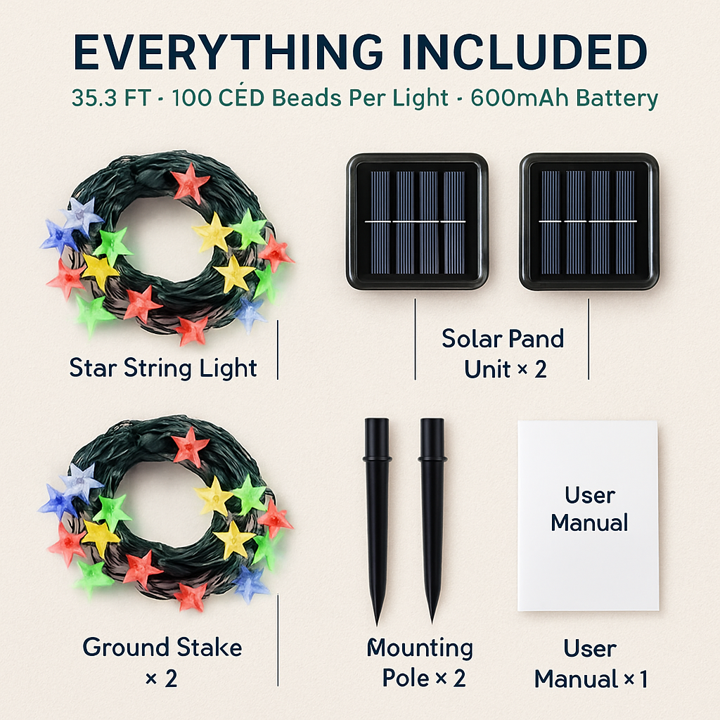 Solar Powered String Lights Fairy Star Lamps