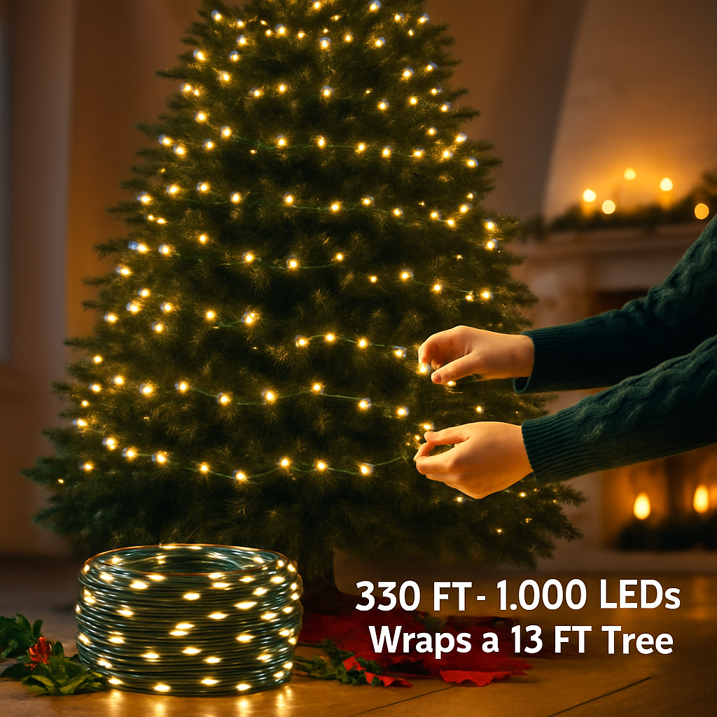 330FT 1000LED String Lights Outdoor Christmas Decoration Lights with Remote IP44 Waterproof 8 Lighting Modes 8 Brightness Timer Plug In Fairy Light Xm