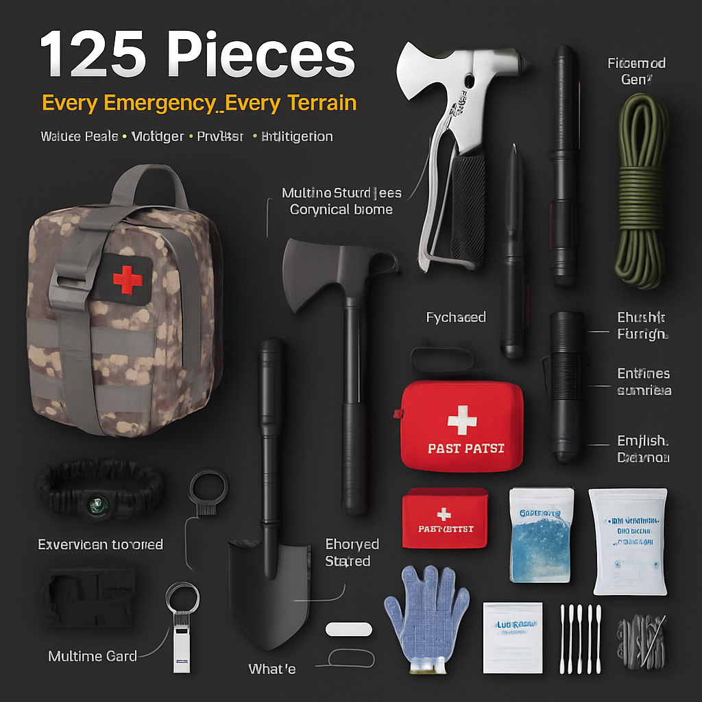 125Pcs Survival Kits for Outdoor Adventure and Camping