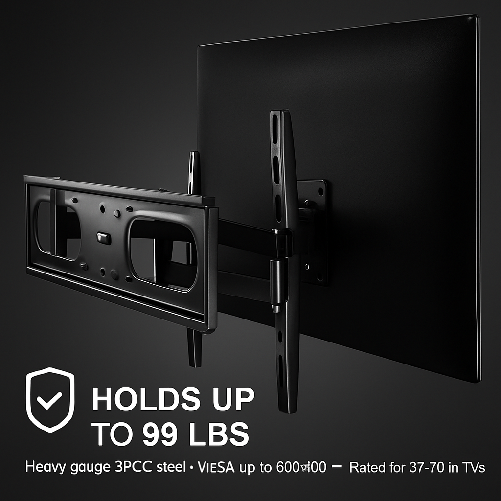 Full Motion TV Wall Mount Swivel Tilt TV Wall Rack Support 37-70” TV Wall Mount Max VESA Up To 600x400mm Holds Up To 99LBS