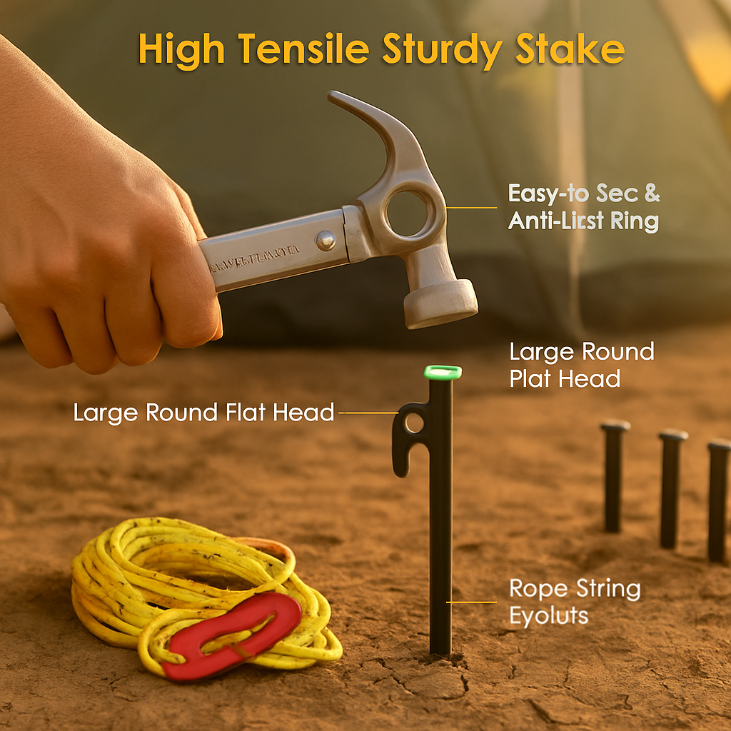 Tent Stakes Camping Hammer Tent Pegs Set for Tents