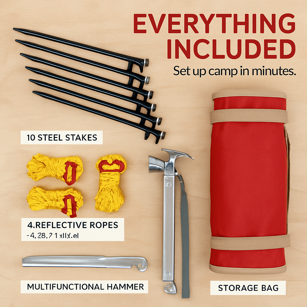 Tent Stakes Camping Hammer Tent Pegs Set for Tents