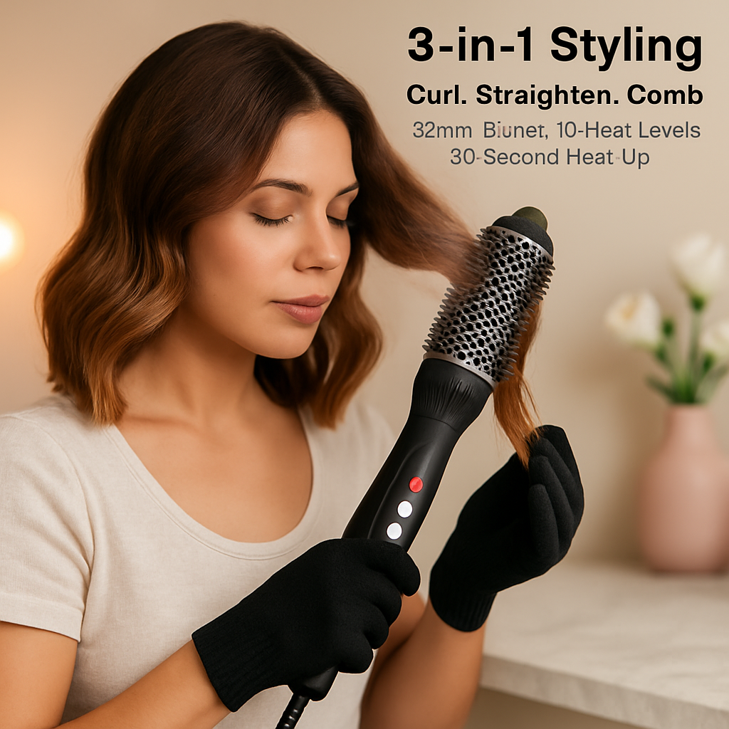 3-in-1 Thermal Hair Brush: Curler, Straightener & Comb