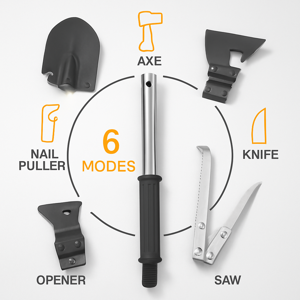 6-in-1 Multi Tool Survival Kit Shovel Knife Axe Saw Nail Puller w/ Pouch Outdoor Gear Camping