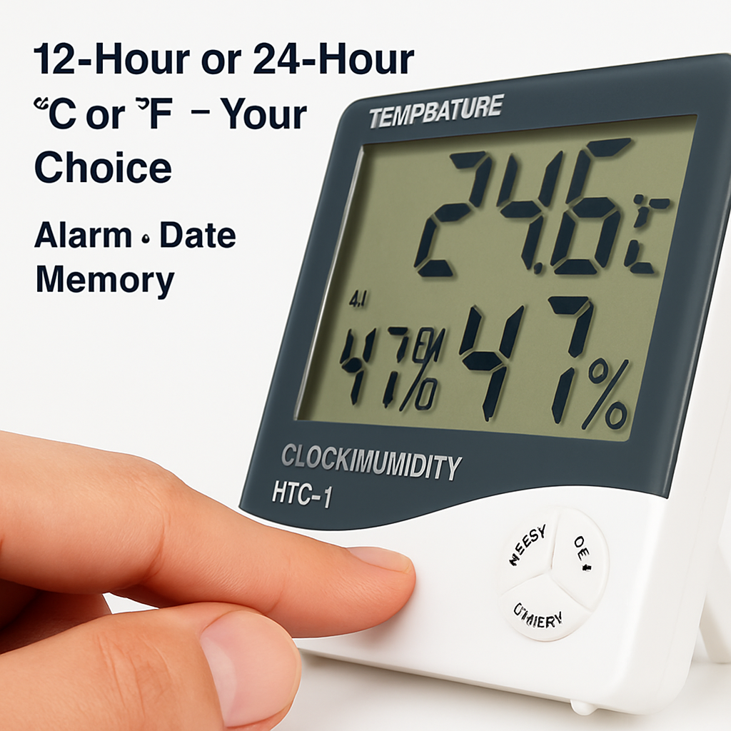 2-in-1 Thermometer and Hygrometer with Clock/Alarm Function