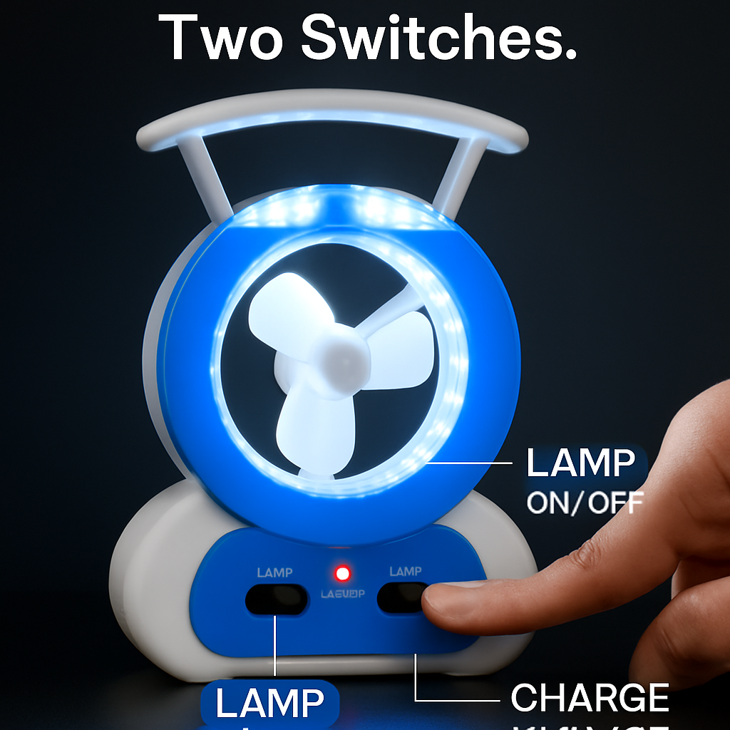 Desk Cooling Fan with LED Lamp and Emergency Light
