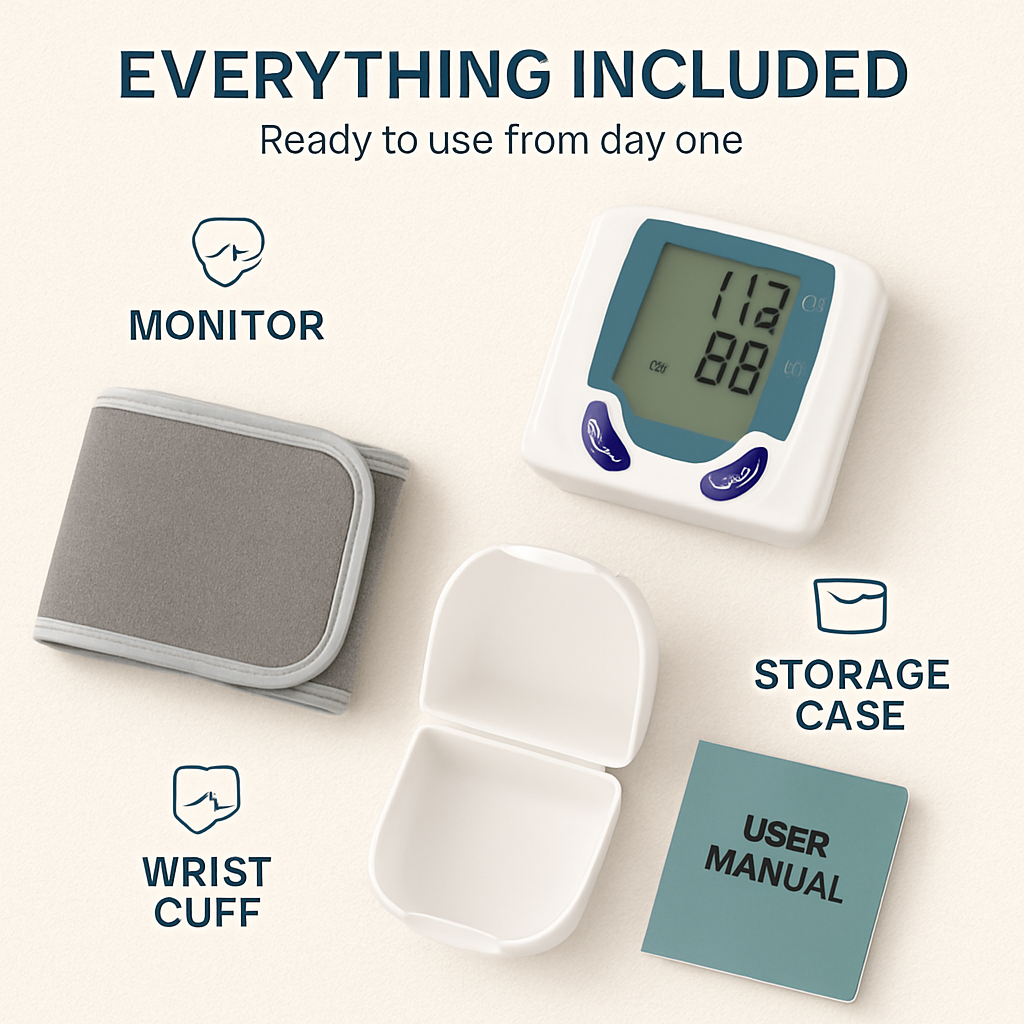 Blood Pressure Monitor Wrist Digital High Blood Pressure Cuff Heartbeat Tester w/ 60 Reading Memory 1.8 Inches LCD Screen Storage Box