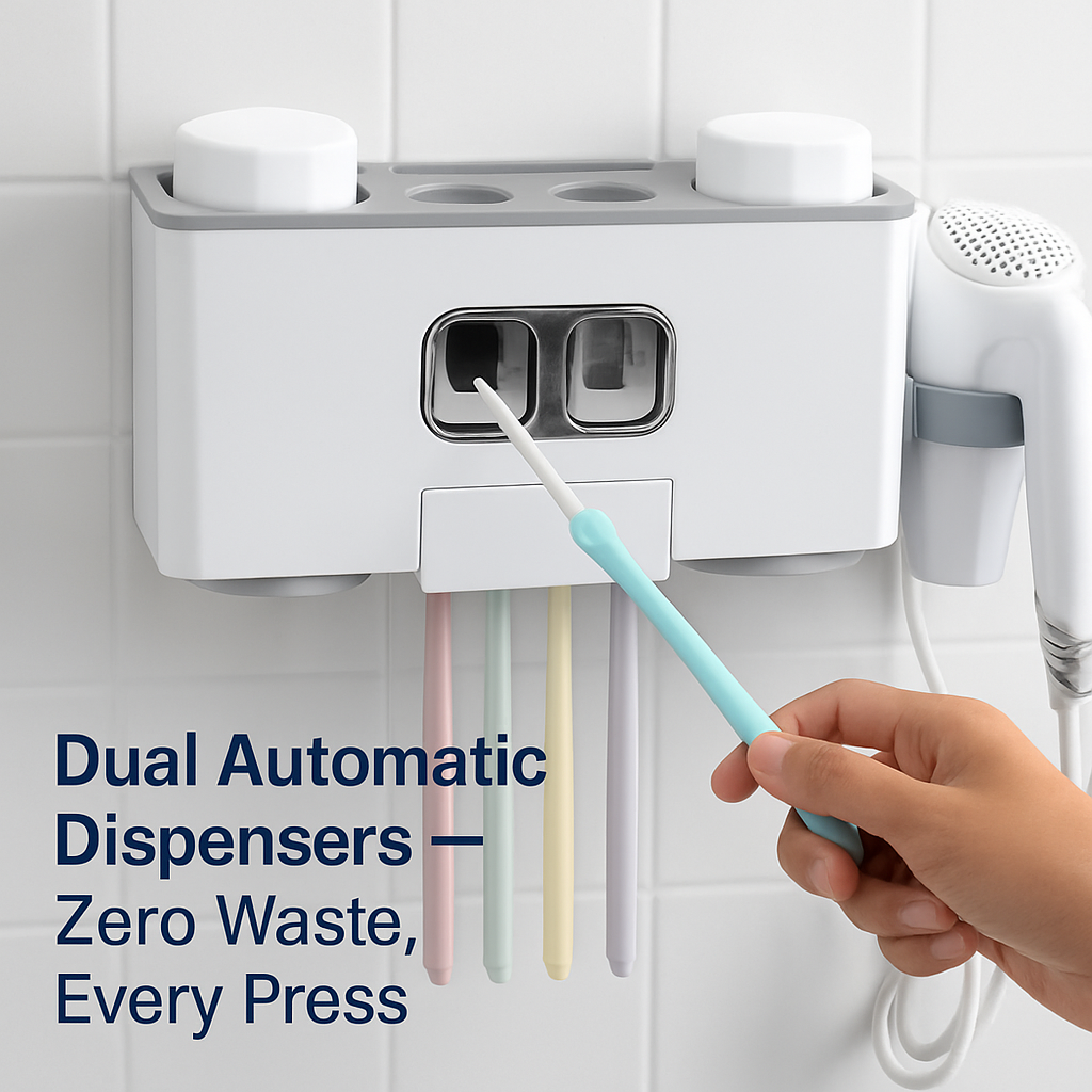 Toothbrush Holder Rack with Toothpaste Dispensers & Cups