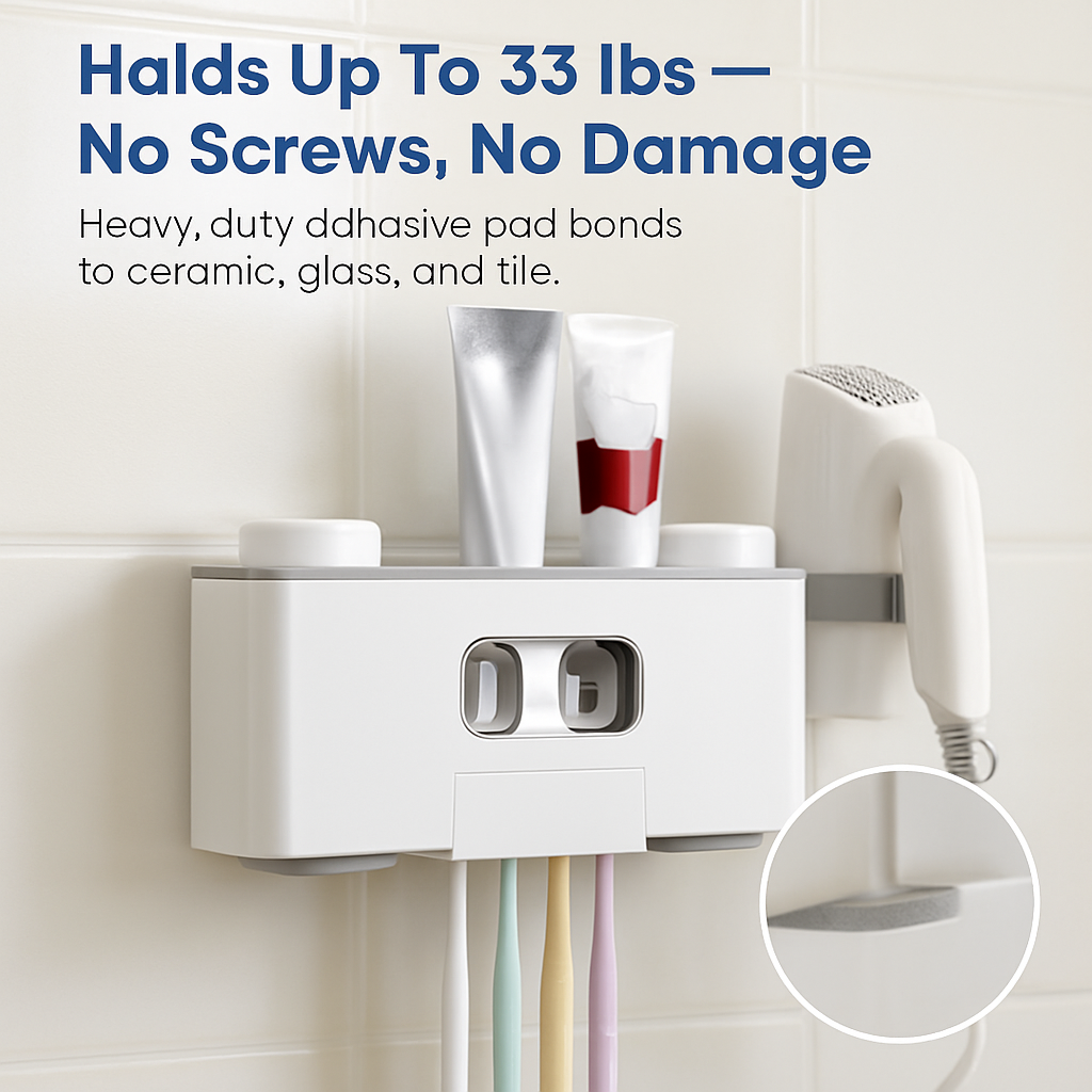 Toothbrush Holder Rack with Toothpaste Dispensers & Cups