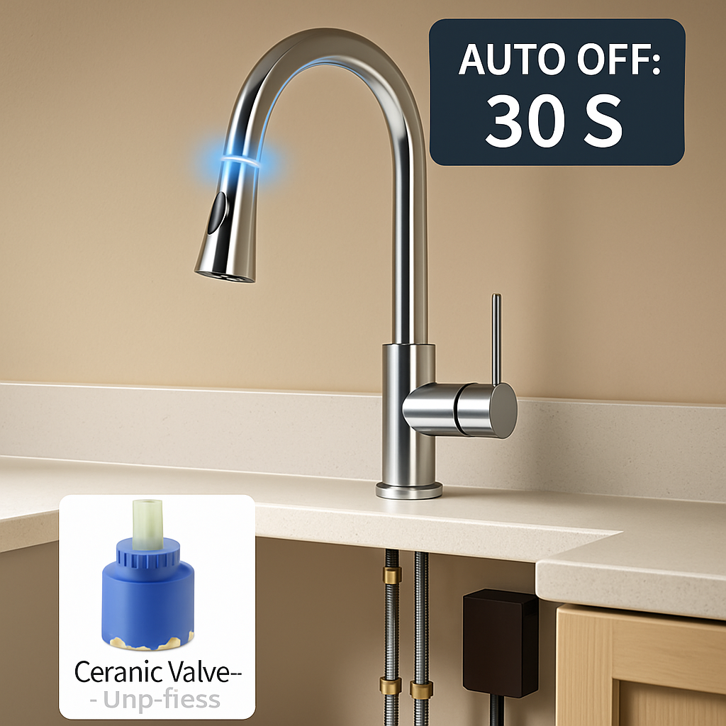 Touch Sensor Faucet with Pull-Out Spout, Hot and Cold Water