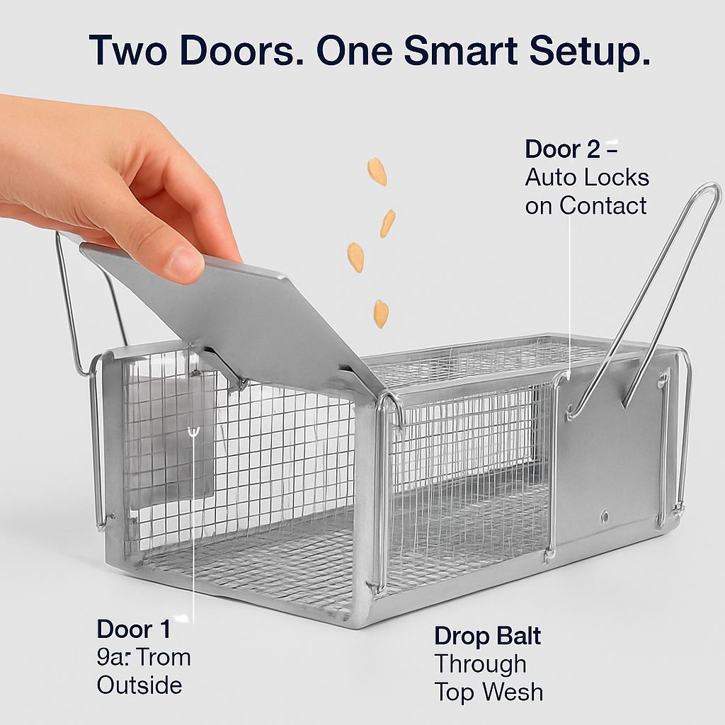 Dual Door Rat Trap Cage: Humane Live Trap for Mice & Rodents