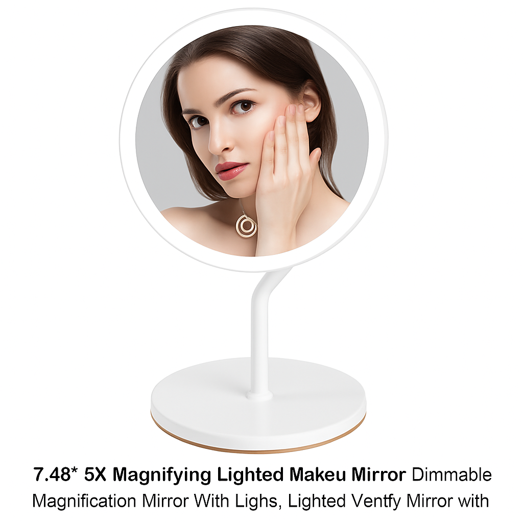 5X Magnifying Lighted Makeup Mirror with 360° Rotating Base