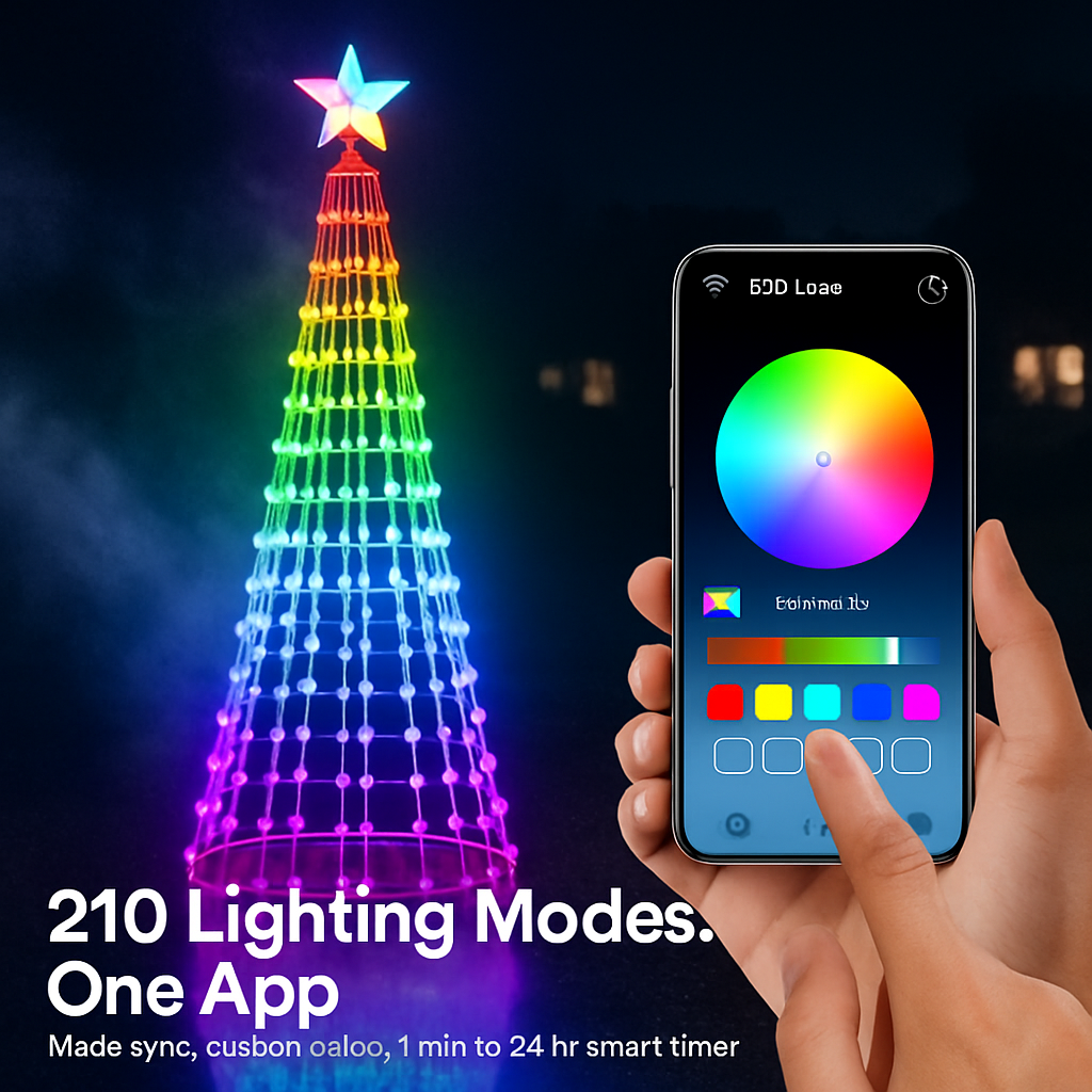LED Smart Christmas Cone Tree Outdoor Lighted Christmas Tree Light with App Control Remote Control IP44 Waterproof Timer 210 Modes for Indoor Outside