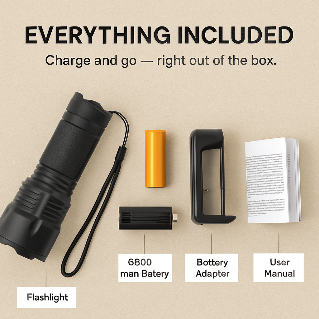 Rechargeable LED Flashlight with Zoomable Aluminum Body
