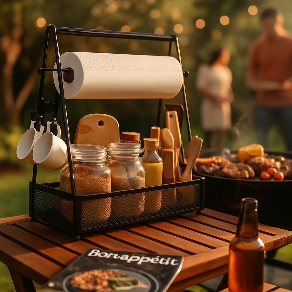 Utensil Caddy with Paper Towel Holders for Grilling