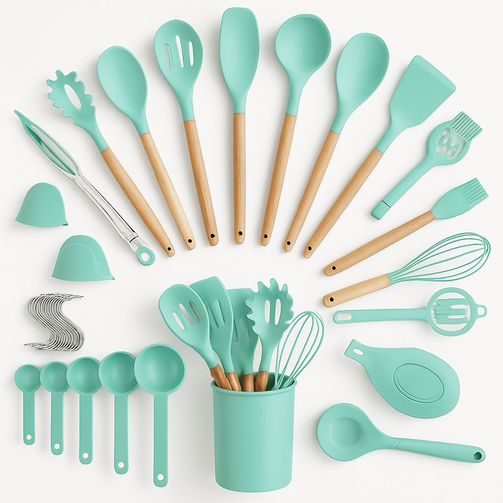 Kitchen Utensils Set with Holder - Spatulas & Spoons