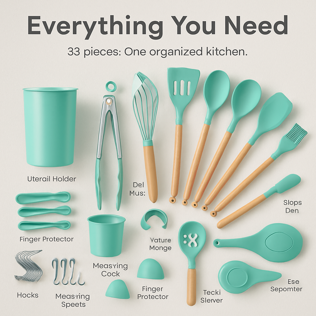 Kitchen Utensils Set with Holder - Spatulas & Spoons