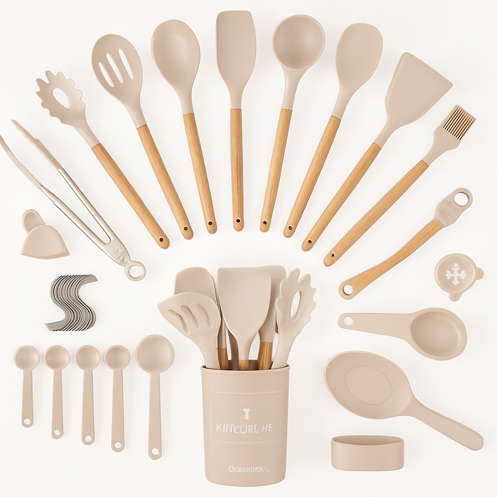 Kitchen Utensils Set with Holder - Spatulas & Spoons
