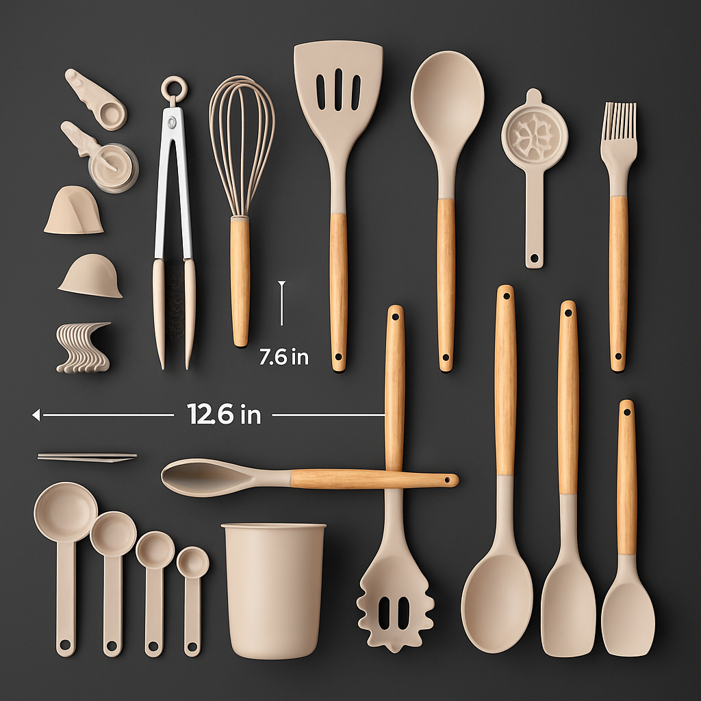 Kitchen Utensils Set with Holder - Spatulas & Spoons