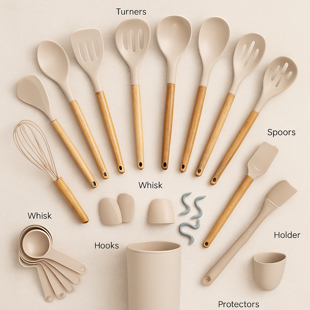 Kitchen Utensils Set with Holder - Spatulas & Spoons