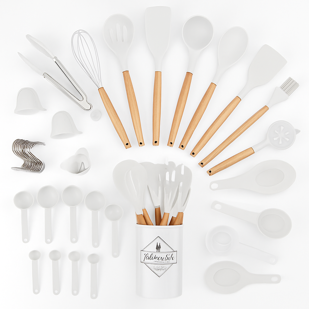 Kitchen Utensils Set with Holder - Spatulas & Spoons