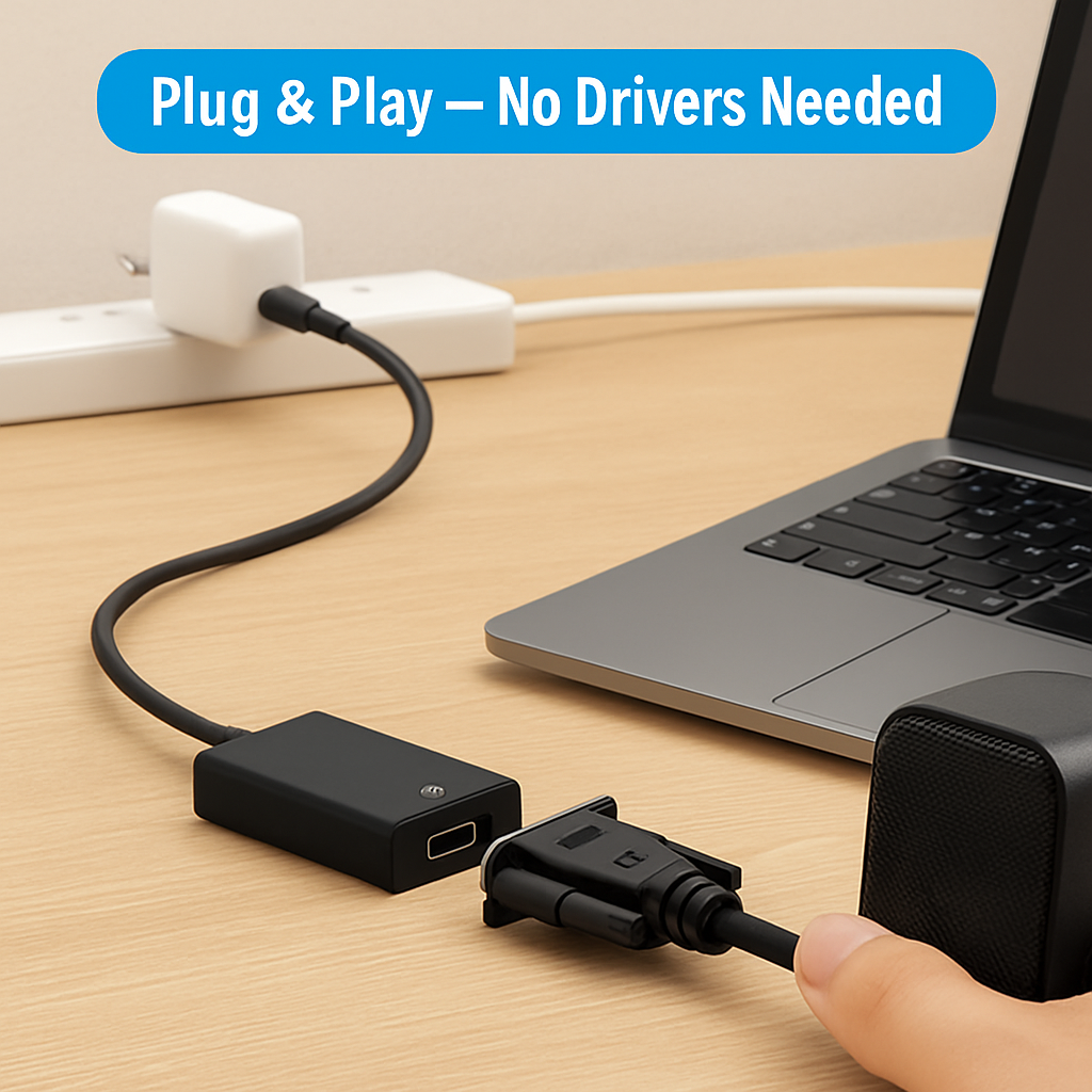 VGA to HD IN & HD OUT Converter Adapter HD 1080P Video Audio Cable Adapter w/ USB 3.5mm Plug For HDTV TV Projector Laptop