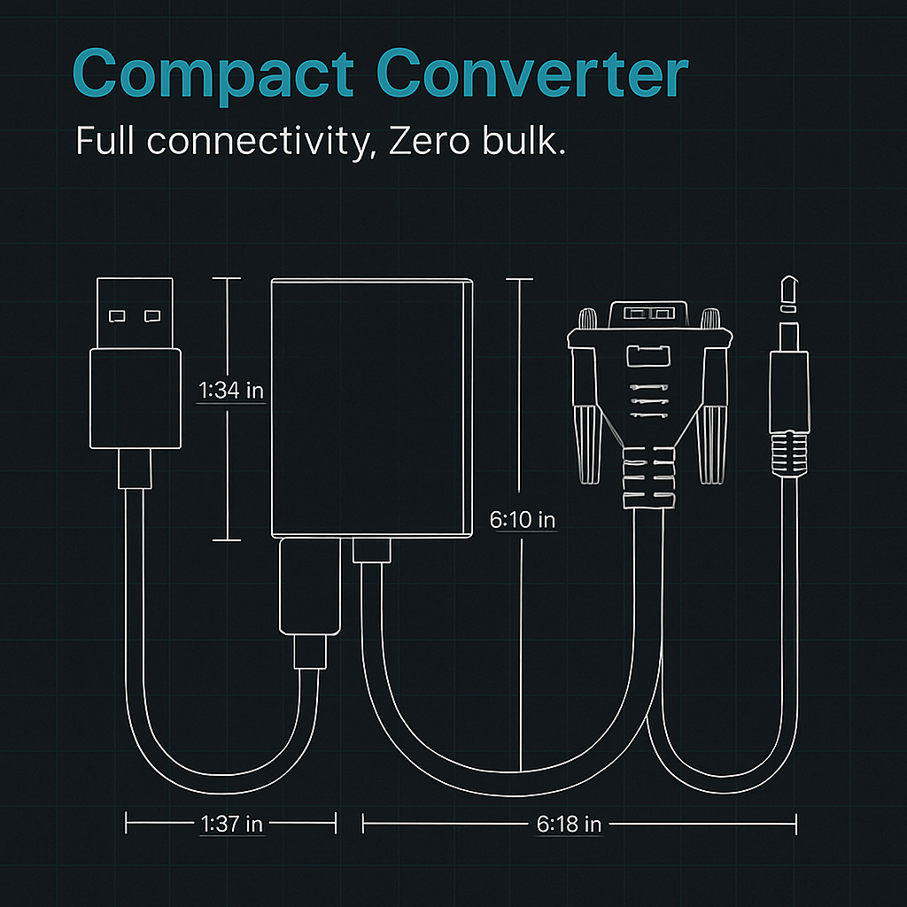 VGA to HD IN & HD OUT Converter Adapter HD 1080P Video Audio Cable Adapter w/ USB 3.5mm Plug For HDTV TV Projector Laptop