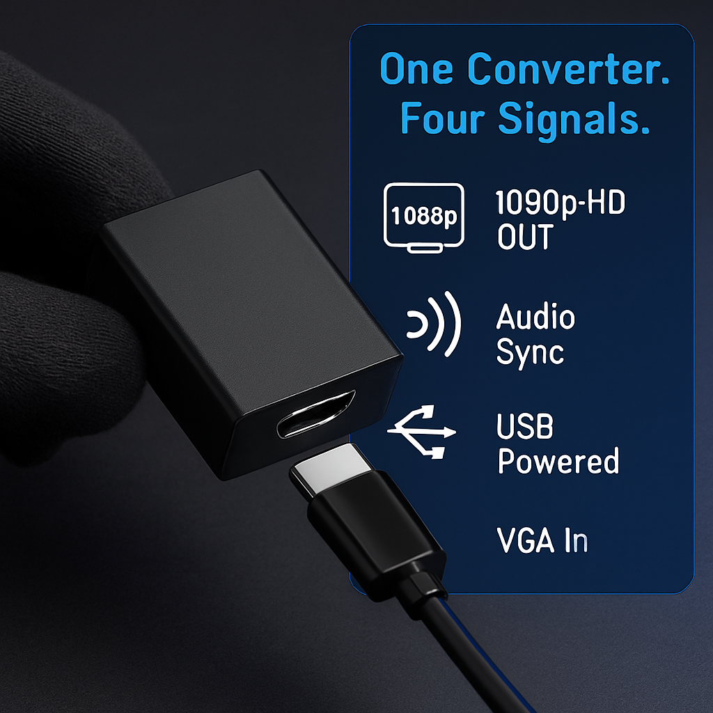 VGA to HD IN & HD OUT Converter Adapter HD 1080P Video Audio Cable Adapter w/ USB 3.5mm Plug For HDTV TV Projector Laptop