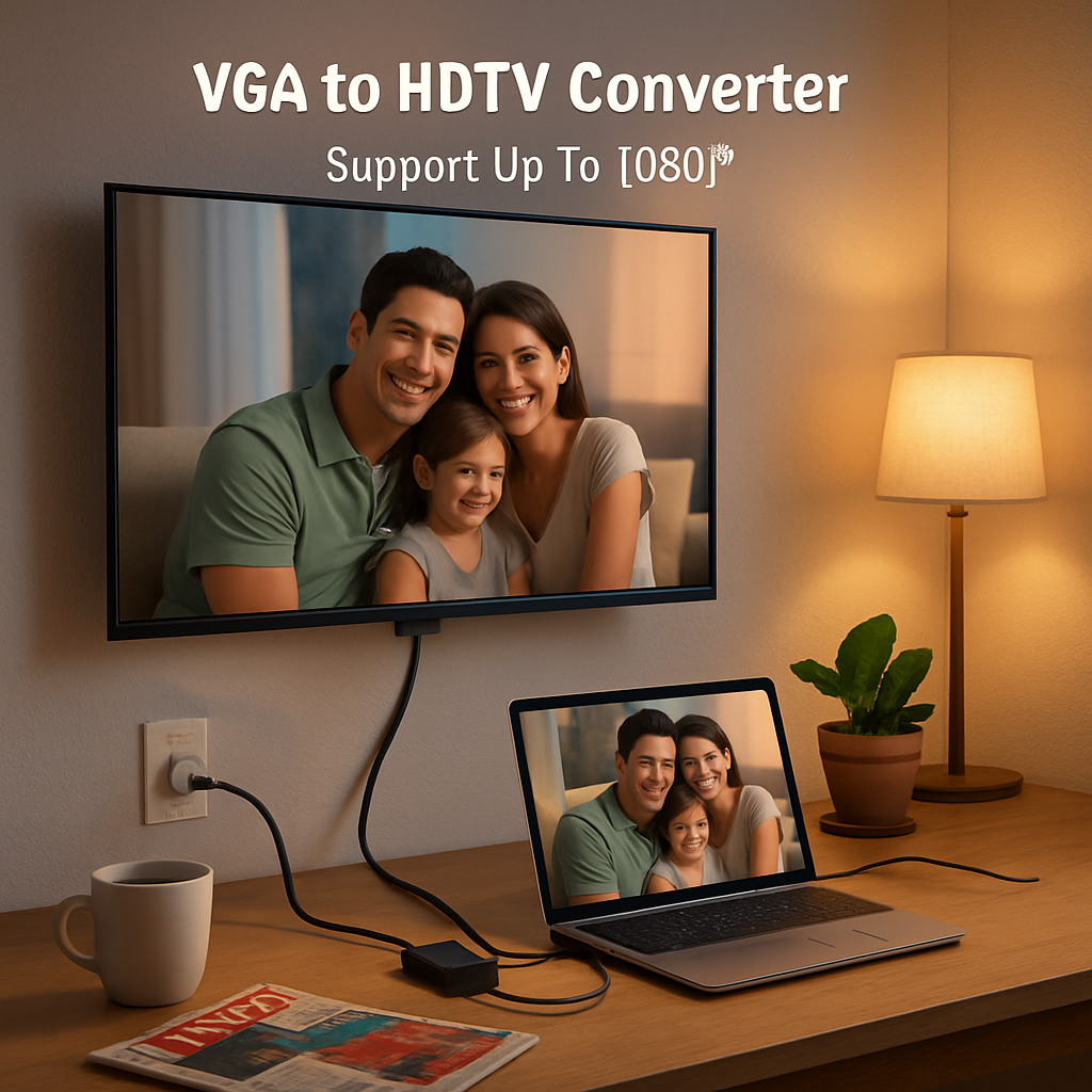 VGA to HD IN & HD OUT Converter Adapter HD 1080P Video Audio Cable Adapter w/ USB 3.5mm Plug For HDTV TV Projector Laptop