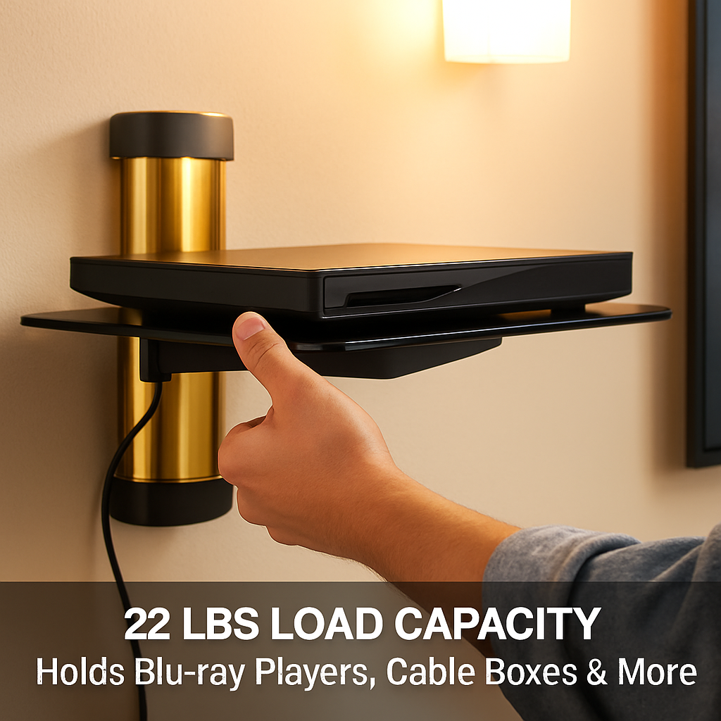Floating Wall Mounted Strengthened Tempered Glass Shelf for DVD Cable Boxes