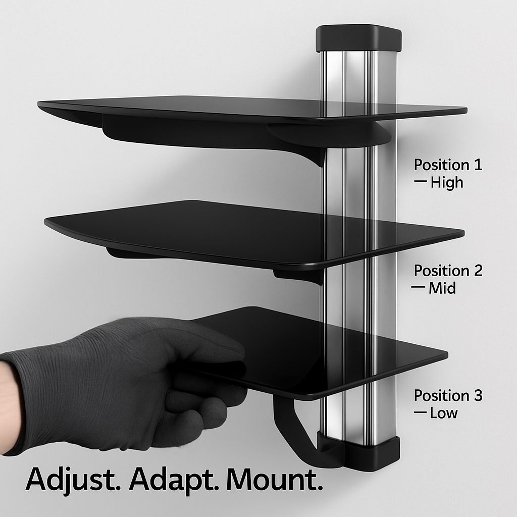 2 Tier Dual Glass Shelf Wall Mount for DVD Players/Cable Boxes/ TV Accessories