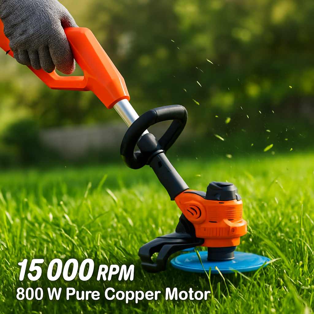 Cordless Grass Trimmer with Wheels - Adjustable Head