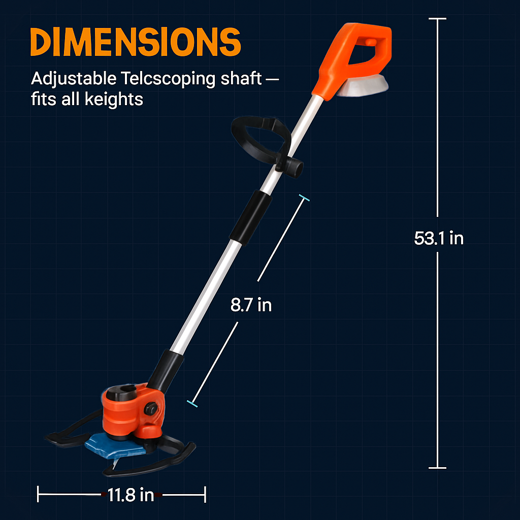Cordless Grass Trimmer with Wheels - Adjustable Head