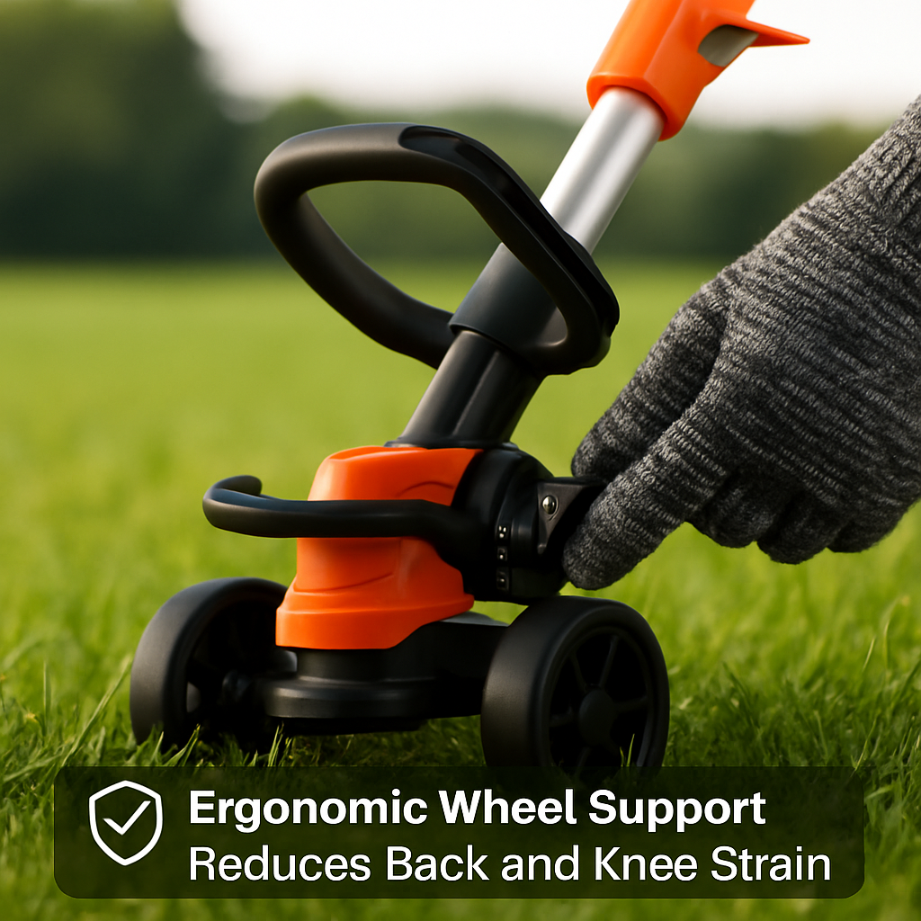Cordless Grass Trimmer with Wheels - Adjustable Head