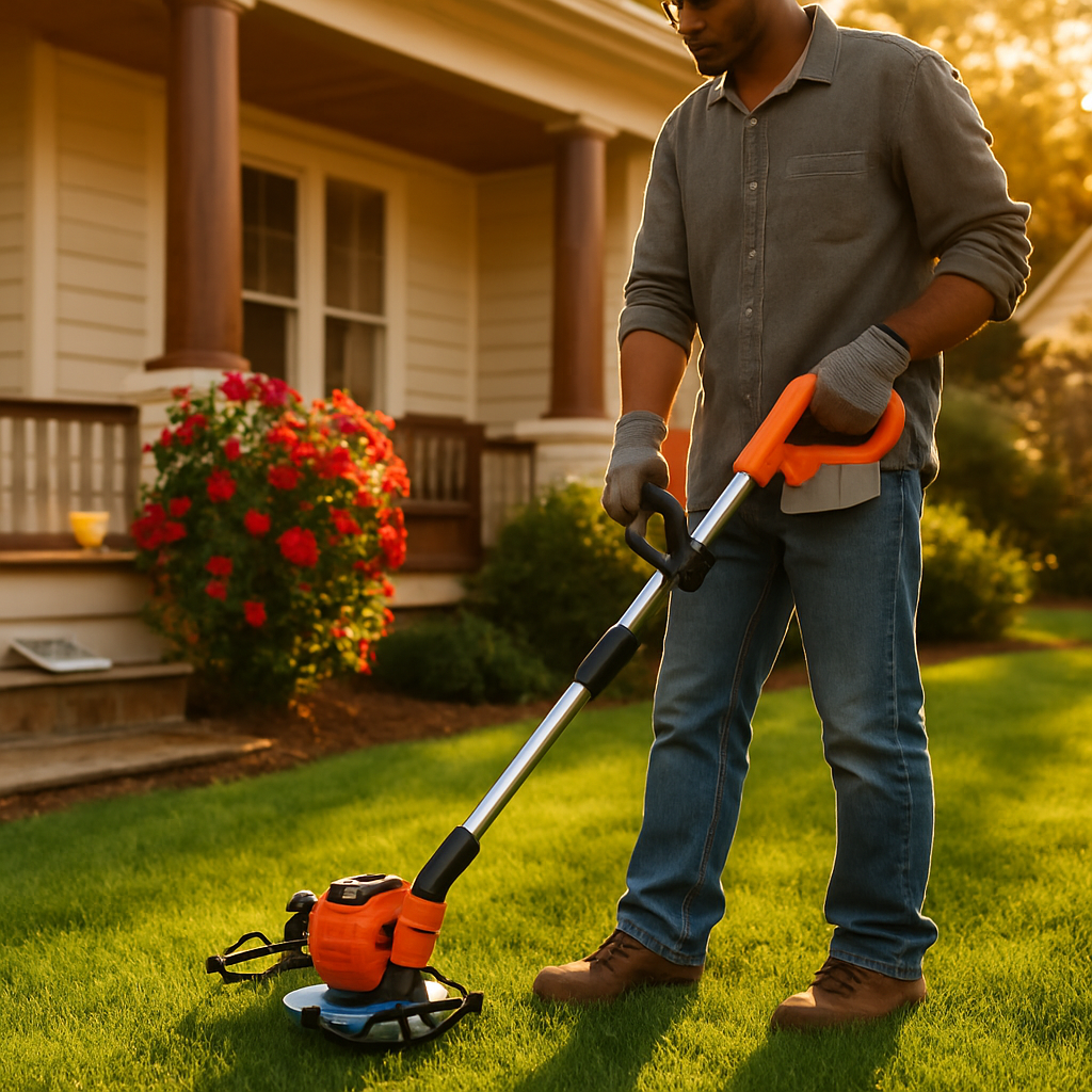 Cordless Grass Trimmer with Wheels - Adjustable Head