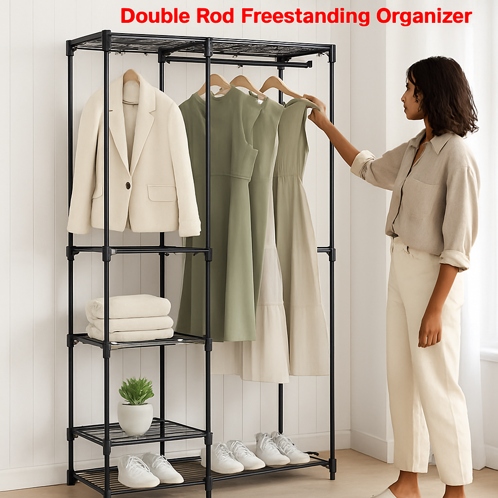 Metal Closet Deluxe Double Rod Freestanding Organizer