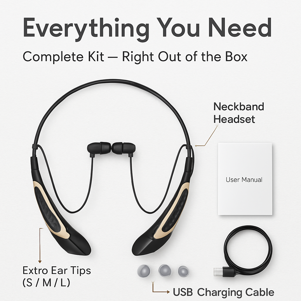 Wireless Neckband Headphones with Magnetic Earbuds