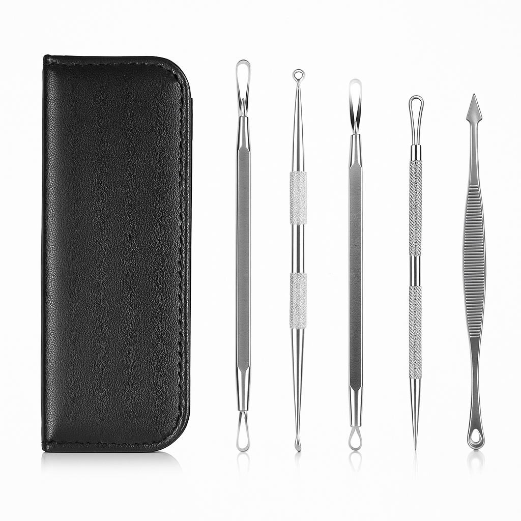 5 Pcs Blackhead Remover Kit Pimple Comedone Extractor Tool Set Stainless Steel Facial Acne Blemish Whitehead Popping Zit Removing for Nose Face Skin C