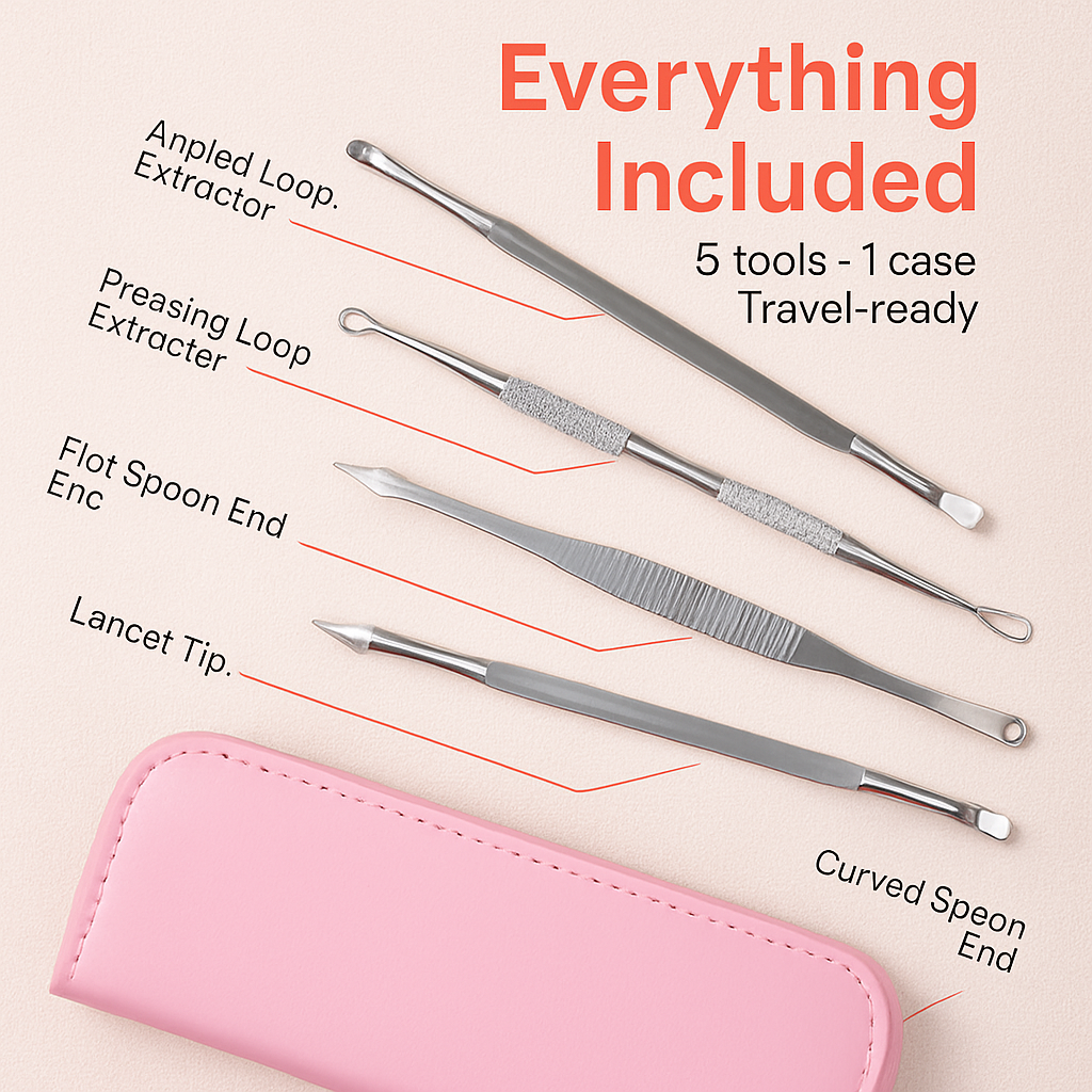 5 Pcs Blackhead Remover Kit Pimple Comedone Extractor Tool Set Stainless Steel Facial Acne Blemish Whitehead Popping Zit Removing for Nose Face Skin C
