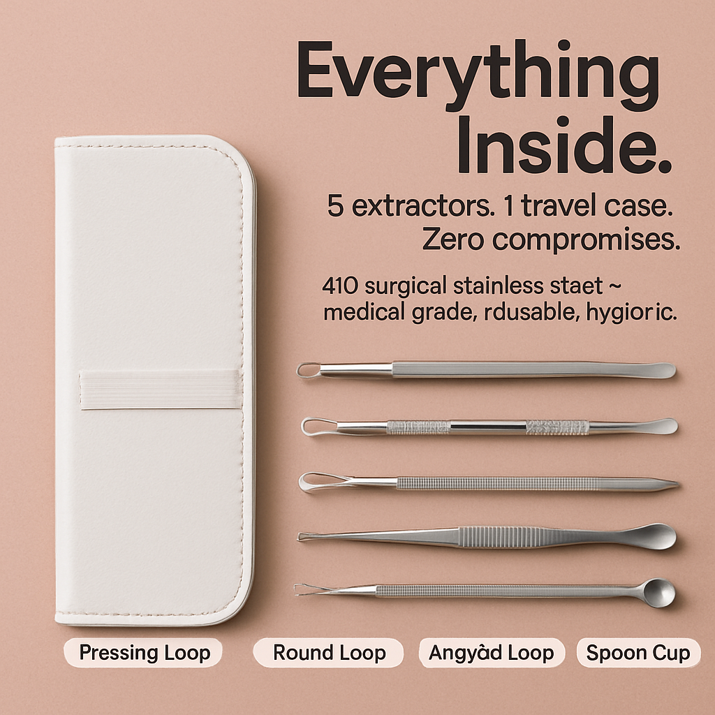5 Pcs Blackhead Remover Kit Pimple Comedone Extractor Tool Set Stainless Steel Facial Acne Blemish Whitehead Popping Zit Removing for Nose Face Skin C