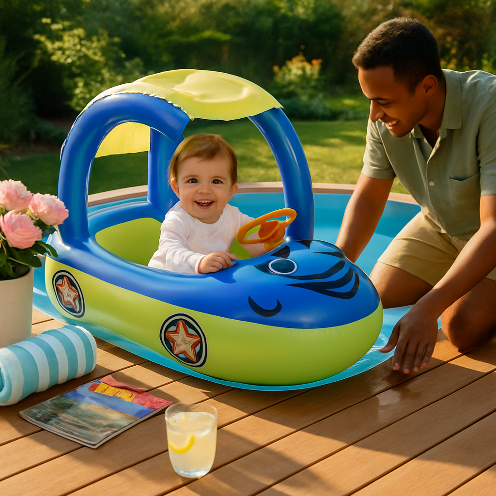 Car Shaped Baby Pool Float with Sun Canopy - 1-3 Year Old