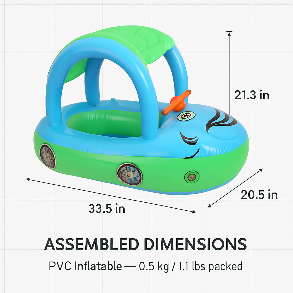 Car Shaped Baby Pool Float with Sun Canopy - 1-3 Year Old